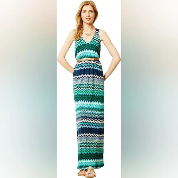 The Addison Story Blue Green Chevron Sleeveless Maxi Dress Women's Size Small S - Picture 1 of 13